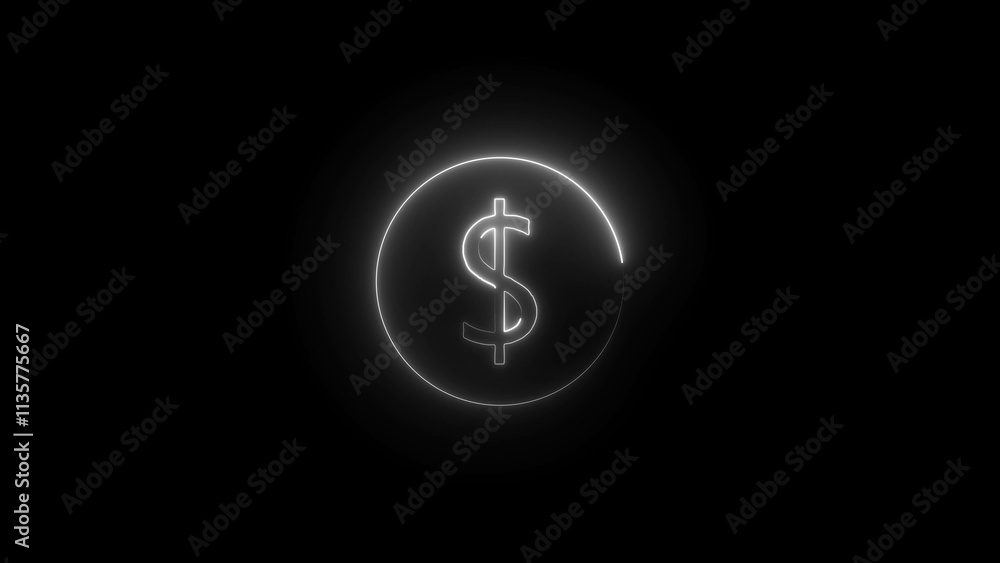 Dollar neon coin 3d, modern design on a dark background. The concept of technology, Casino gambling. Vector Illustration Dollar neon coin 3d, modern design on a dark background. The concept of technology, Casino gambling. Vector Illustration