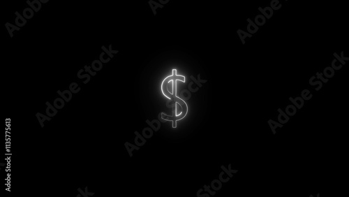 Glowing neon Coin money with dollar symbol icon isolated on brick wall background. Banking currency sign. A lot of dollars for the bank on a dark background.