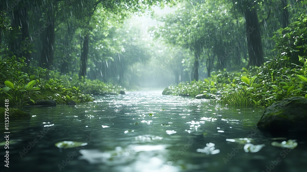 Fototapeta premium Reflective Pond calm forest water. Plant spring. Generate Ai