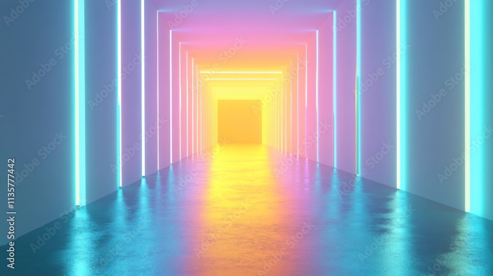 Fototapeta premium Neon Lights Illuminate a Colorful Corridor