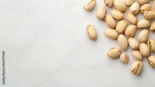brain-boosting food concept. Pistachios scattered on a light surface.