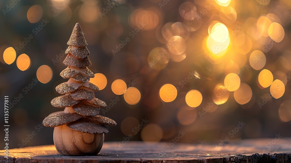 Obraz premium Christmas statue made of timber set against a bokeh backdrop