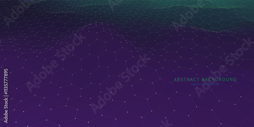 Abstract  background  hexagonal grid on color wavy surface. Technology concept virtual  data.  Banner for business, science and technology data analytics. Big Data.