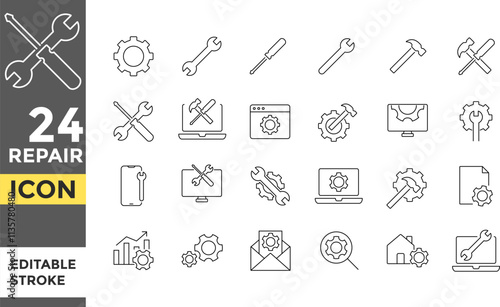 Repair Editable line stroke icon set.  Pixel perfect. repairman service icons. tool sign collection. Service center symbol. Repair concept