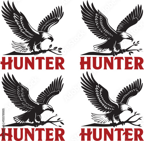 Vintage Eagle Design And 'HUNTER' Text. T-shirt Vector Design.
