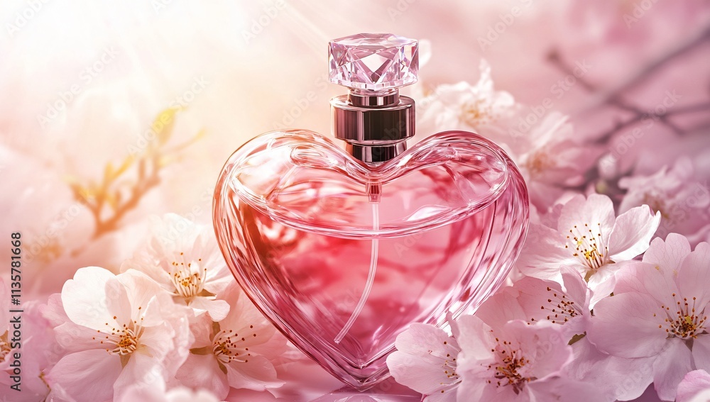 Heart Shaped Perfume Bottle with Pink Flowers, Spring Fragrance, Romantic Scent, Elegant Perfume, Luxury Perfume Design, Beautiful Perfume Bottle Heart Shaped Perfume Bottle with Pink Flowers, Spring Fragrance, Romantic Scent, Elegant Perfume, Luxury Perfume Design, Beautiful Perfume Bottle
