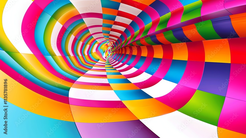 A colorful geometric pattern with curved stripes. A colorful geometric pattern with curved stripes.