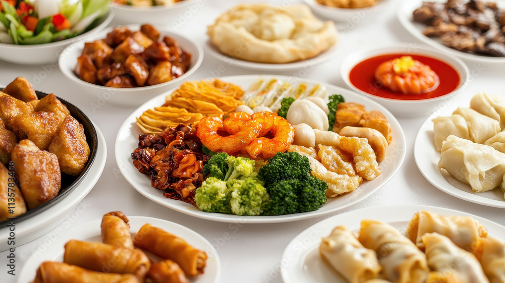Delicious Chinese dishes on round table for sharing joy Delicious Chinese dishes on round table for sharing joy