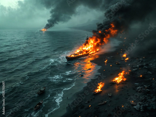A gripping World War II battlefield with smoke, ruins, and soldiers under fire, an intense depiction of a WWII war zone with chaos, destruction, and dramatic lighting capturing the horrors of war.