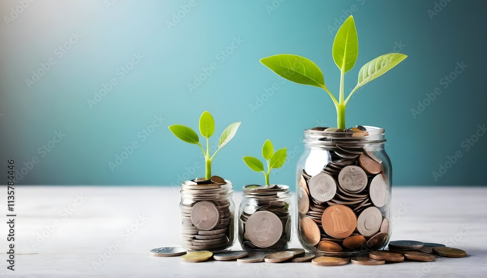Plant Growing from Coins in a Glass Jar Isolated on Transparent PNG Background, Symbolizing Growth, Savings, and Investment Plant Growing from Coins in a Glass Jar Isolated on Transparent PNG Background, Symbolizing Growth, Savings, and Investment