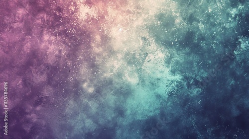 A textured background with purple and teal gradients.