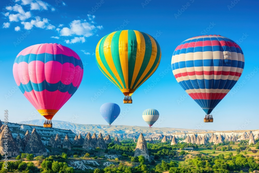 Fototapeta premium Breathtaking Hot Air Balloon Festival Cappadocia Travel Destination Scenic Landscape Aerial View Adventure and Exploration