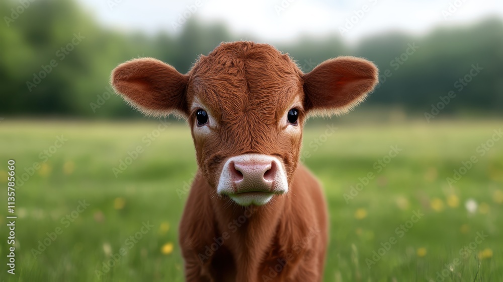 Playful calf in a green meadow animal photography natural environment close-up perspective Playful calf in a green meadow animal photography natural environment close-up perspective