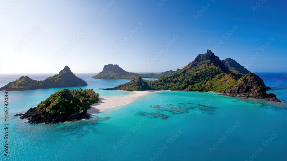 Fototapeta premium Tropical Paradise Adventure Hidden Islands Scenic Travel Destination Oceanic Environment Aerial Viewpoint Nature's Serenity