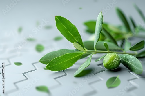 an olive leaf cut out on a white background photo