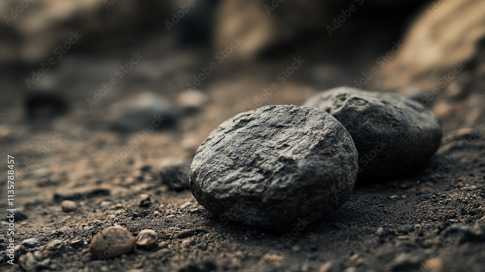 Textured rocks on a sandy surface in a natural setting during daylight hours Textured rocks on a sandy surface in a natural setting during daylight hours