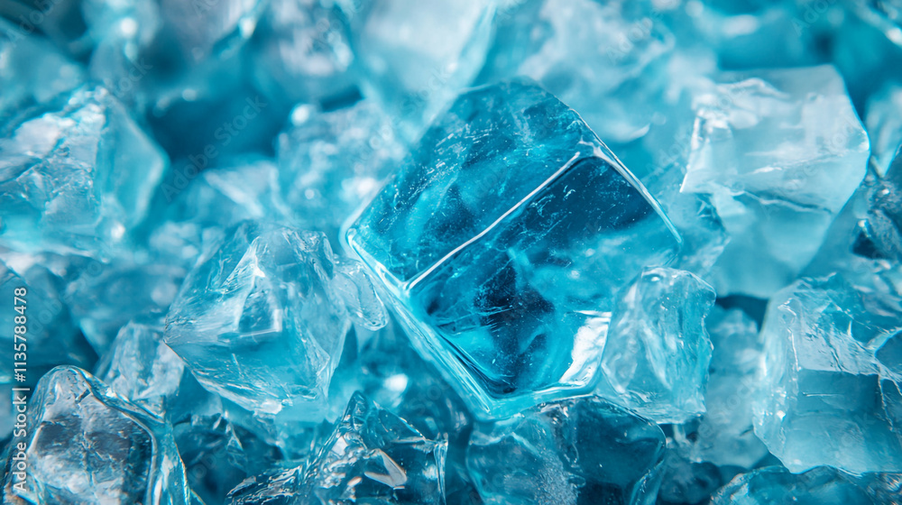 Vibrant blue ice crystals scattered across a surface illuminated by soft light Vibrant blue ice crystals scattered across a surface illuminated by soft light