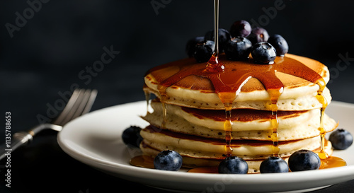 pancakes with syrup and burberries photo