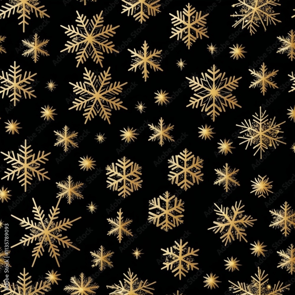 Seamless Christmas pattern with gold snowflakes and stars isolated on transparent background. Vector glitter snow New year pattern. Seamless Christmas pattern with gold snowflakes and stars isolated on transparent background. Vector glitter snow New year pattern.