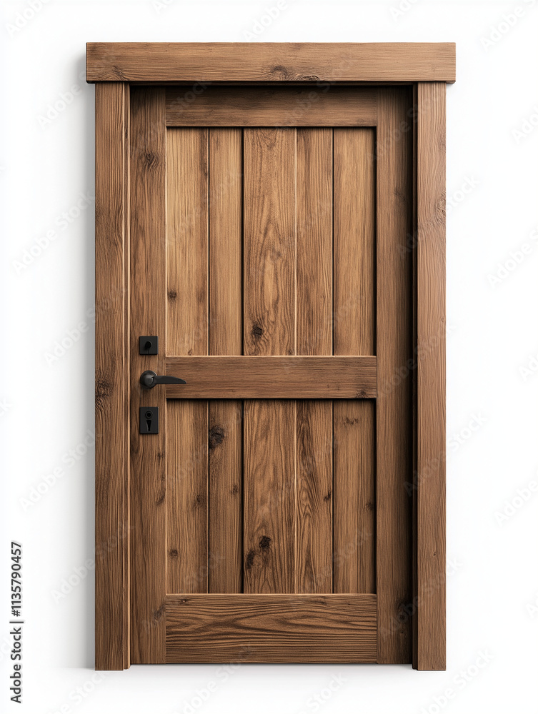 Obraz premium heavy wooden door with rustic design, featuring vertical planks and sturdy frame. natural wood grain adds warmth and character to any space, perfect for traditional or modern interiors