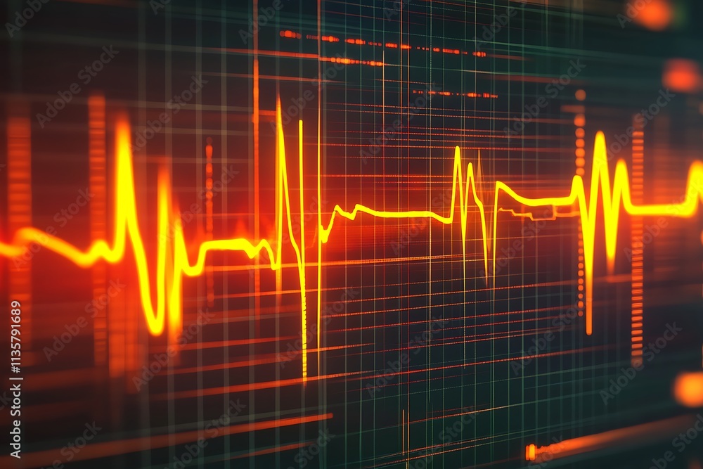 Glowing digital heartbeat line reflecting on the monitor, 3d rendering, Generative Ai Glowing digital heartbeat line reflecting on the monitor, 3d rendering, Generative Ai