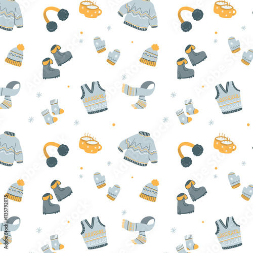 cozy winter elements seamless pattern vector illustration