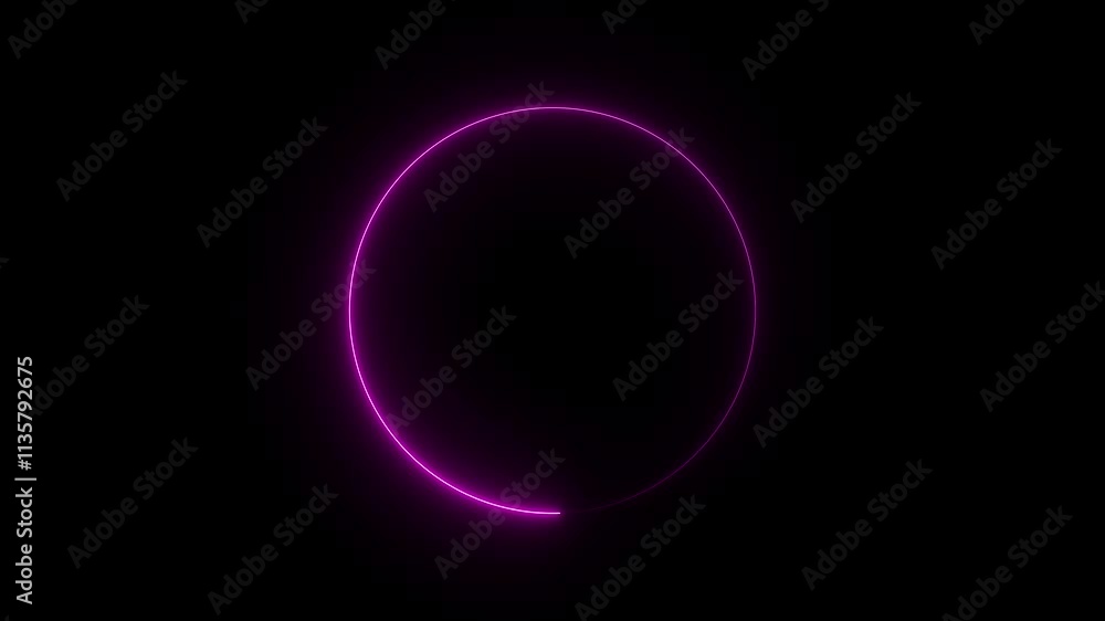 Glowing neon purple color circle icon animation on background. Glowing neon purple color circle icon animation on background.
