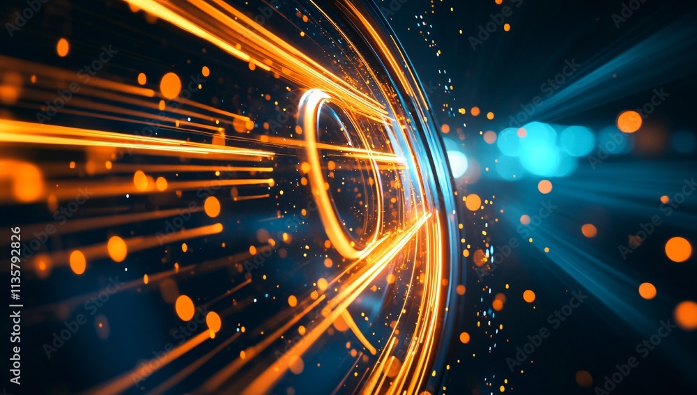 Obraz premium Abstract Futuristic Tunnel with Glowing Orange and Blue Light Trails