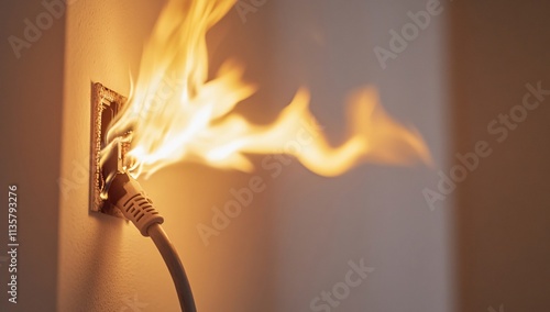 Electrical Outlet Fire Hazard Danger Warning Closeup