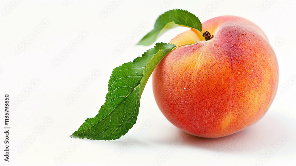 one peach isolated on white background 