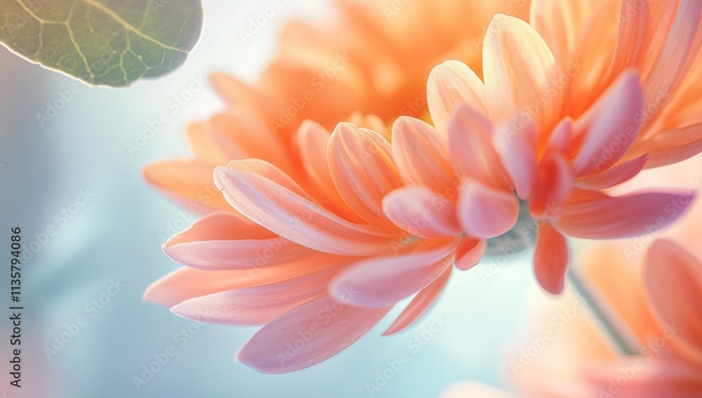 Closeup Soft Peach Chrysanthemum Flower Blossom Closeup Soft Peach Chrysanthemum Flower Blossom