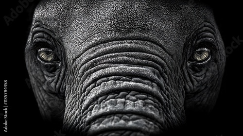 Wrinkled Skin and Soulful Eyes of an African Elephant Symbolizing Nature s Gentle Giants photo