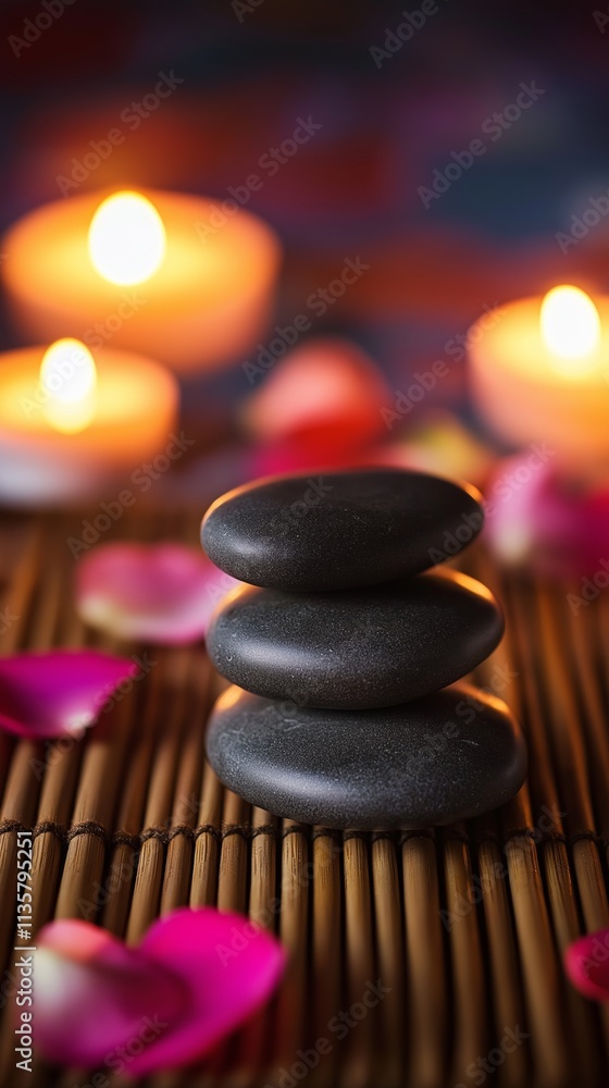 Spa stones and candles with flower petals Spa stones and candles with flower petals