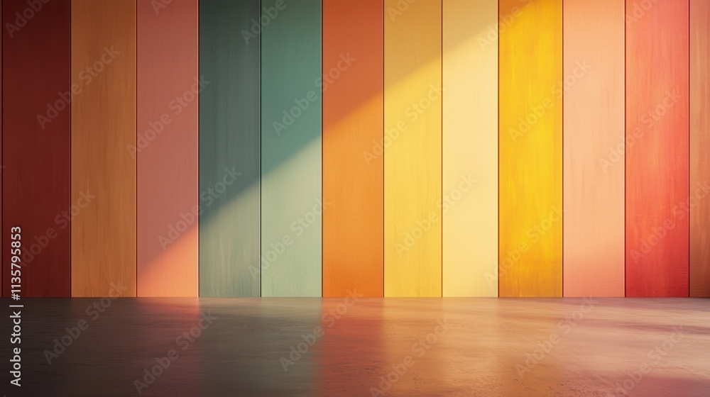 Colorful wooden panels with a soft shadow on the floor. Colorful wooden panels with a soft shadow on the floor.
