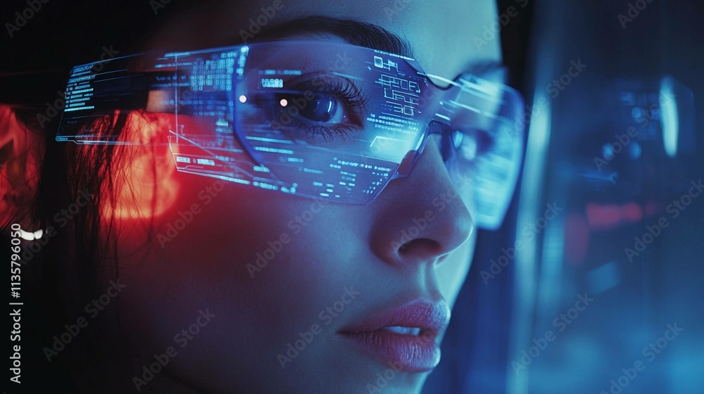 Vision of future communication through advanced augmented reality glasses. Generative AI Vision of future communication through advanced augmented reality glasses. Generative AI
