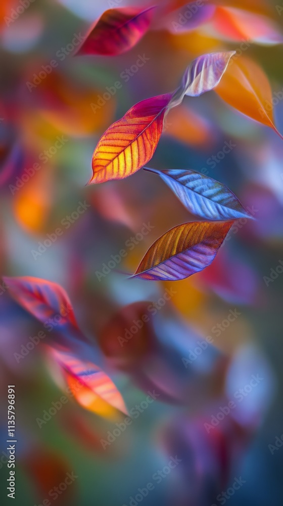 Vibrant colorful leaves floating in air, abstract Vibrant colorful leaves floating in air, abstract