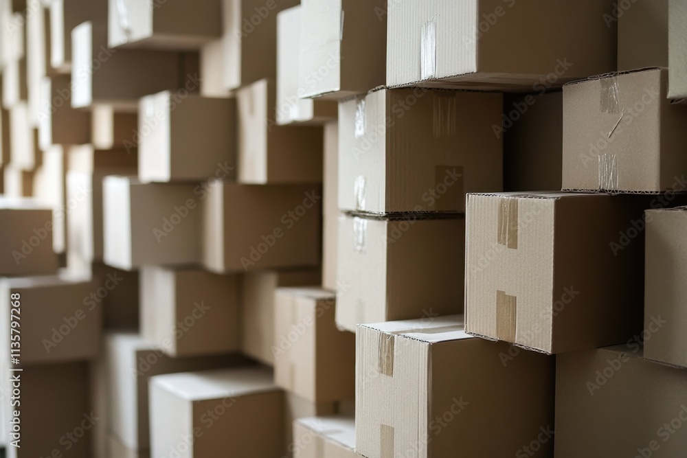 A Wall of Cardboard Boxes Stacked High A Wall of Cardboard Boxes Stacked High