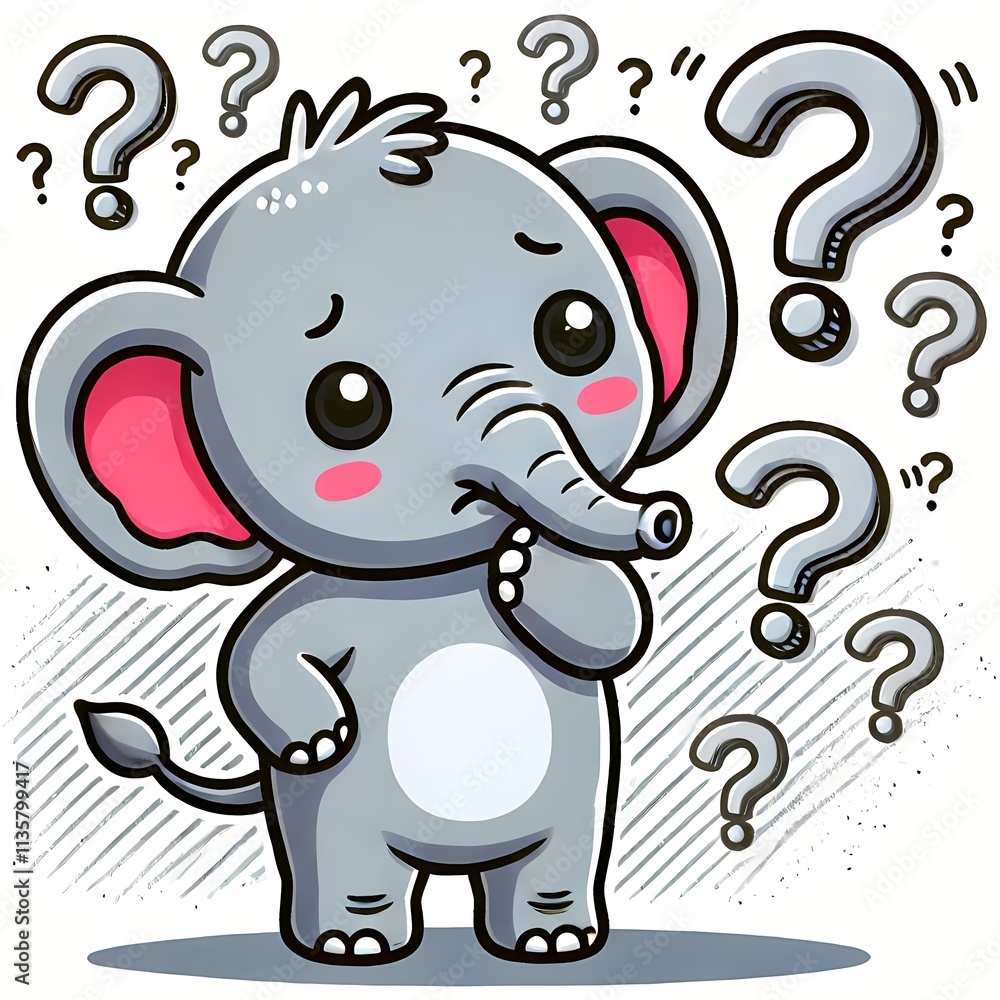 Fototapeta premium cute elephant confused cartoon vector icon illustration