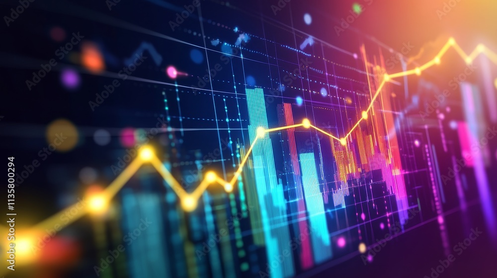 A vibrant financial graph displaying market trends with colorful data visualizations. A vibrant financial graph displaying market trends with colorful data visualizations.