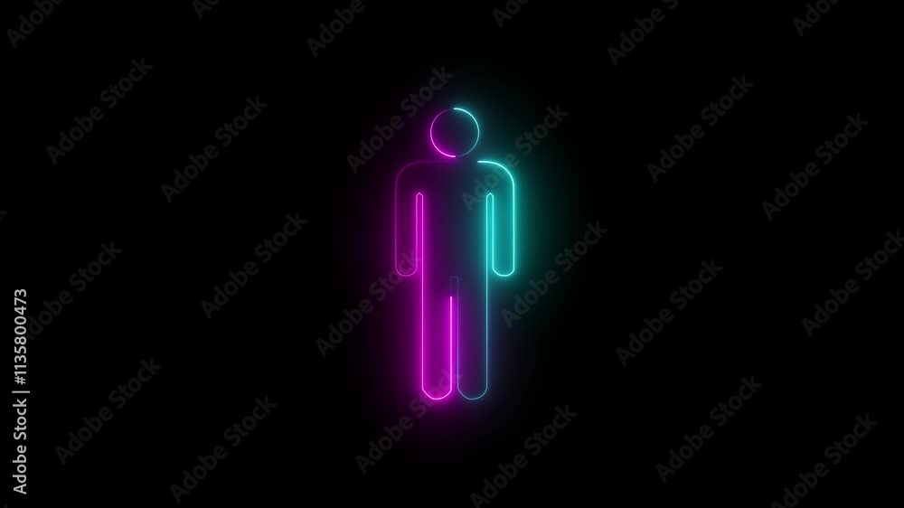 Glowing neon man icon animation on black background. neon glowing person or people sign animation. Glowing neon man icon animation on black background. neon glowing person or people sign animation.