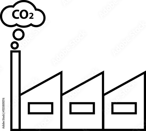 Co2 cloud factory black vector icon. Carbon dioxide industrial footprint pollution filled symbol.
