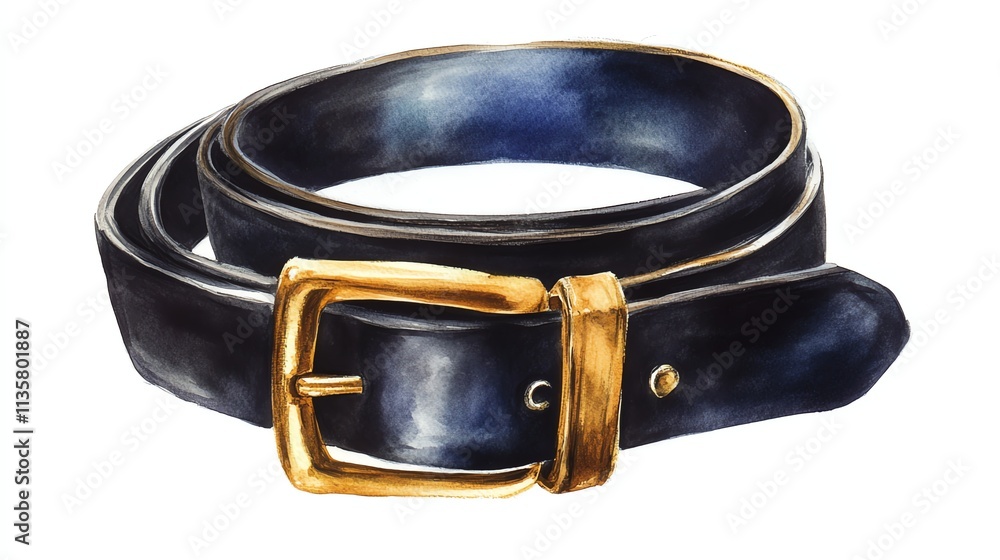 Stylish black belt with a golden buckle on a white isolated background. Stylish black belt with a golden buckle on a white isolated background.