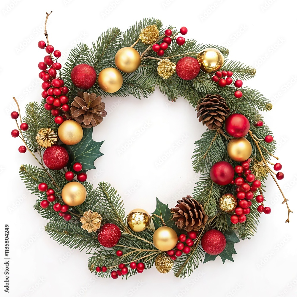 Free photo Christmas border of red green and white ornaments and branches isolated on a white background Free photo Christmas border of red green and white ornaments and branches isolated on a white background