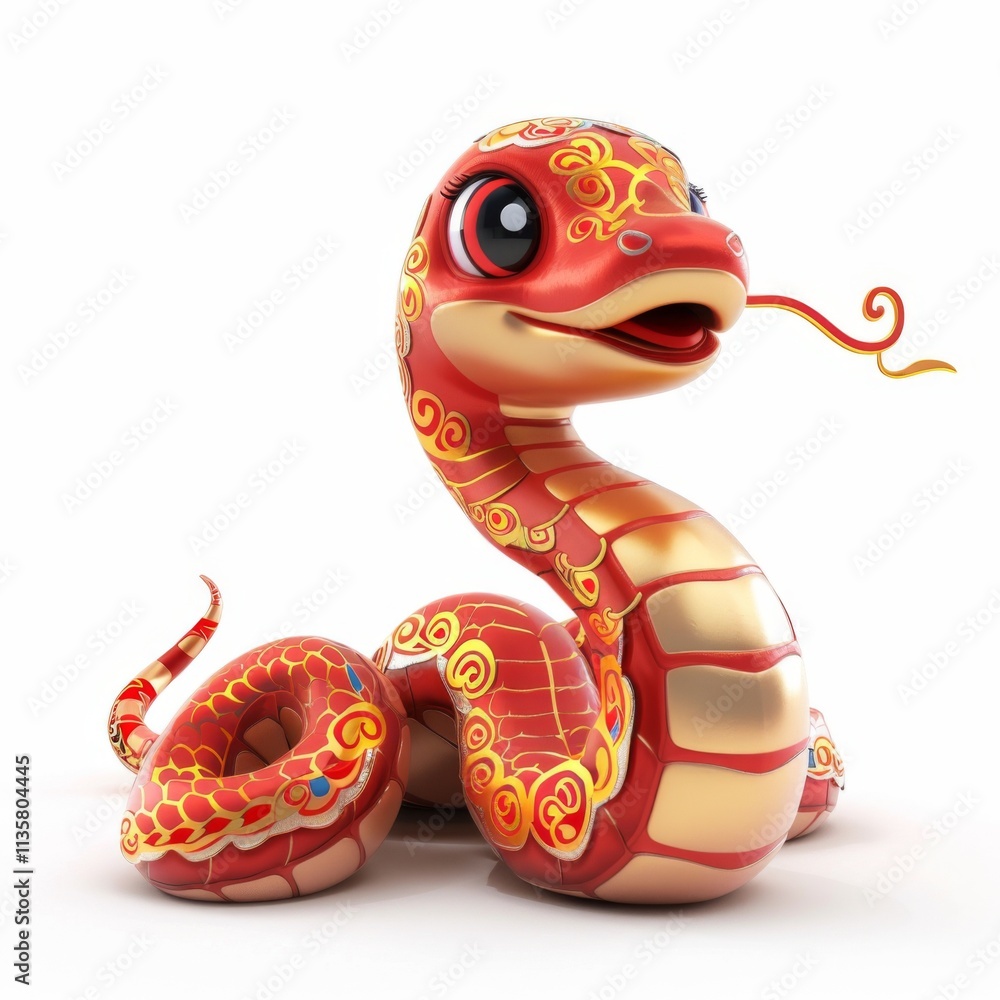 Fototapeta premium 3d chinese happy red snake, lunar new year theme, white background