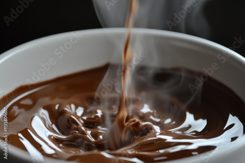 Hot Chocolate Pouring Into White Mug Creating Swirls photo