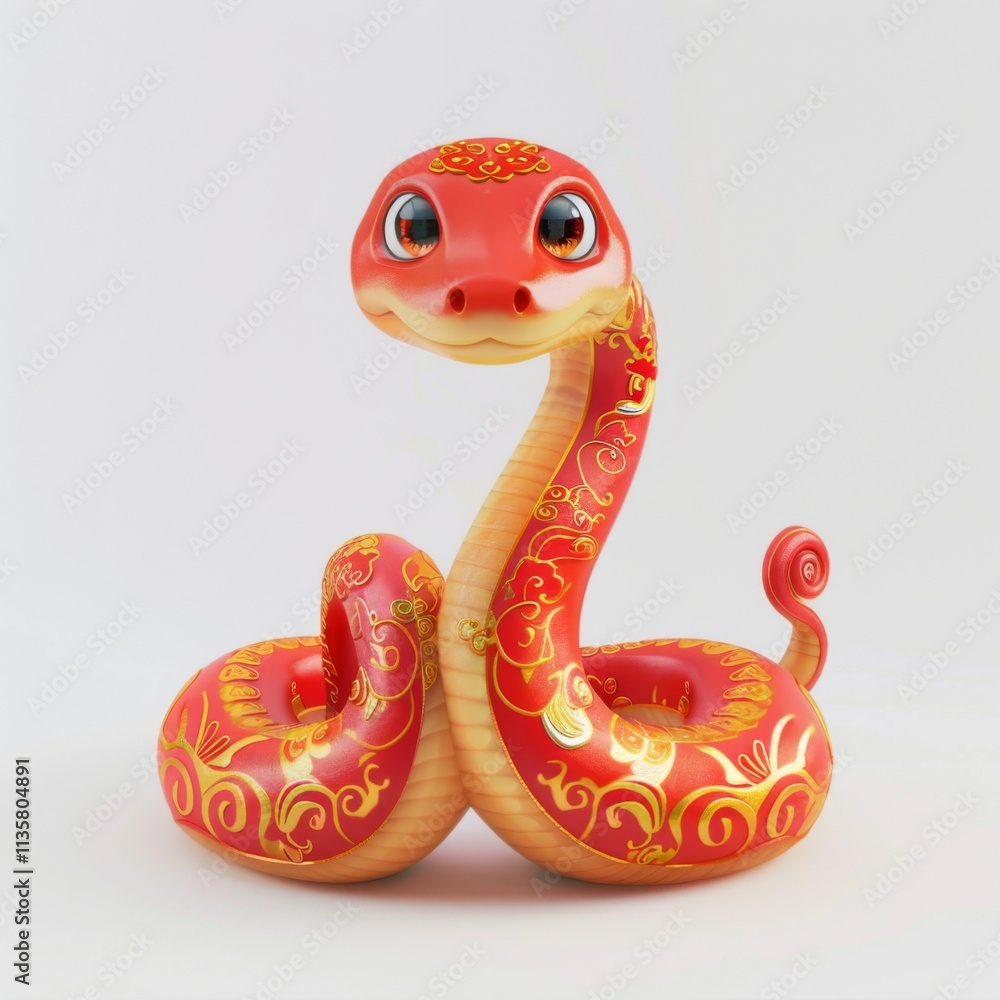Fototapeta premium 3d chinese happy red snake, lunar new year theme, white background
