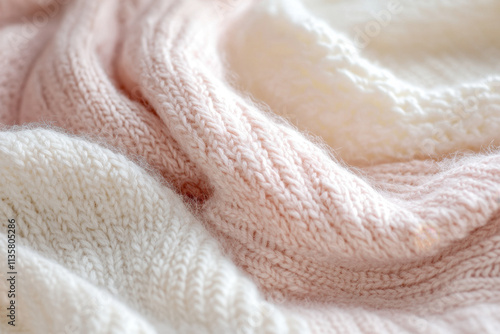 Soft Knitted Fabric in White and Pink Hues