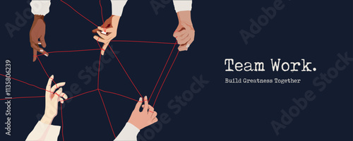 Teamwork concept, Leadership, Helping and supporting colleagues, vector, banner, poster, Business Team, Colleagues of diverse races and cultures, success, growth, corporate relations