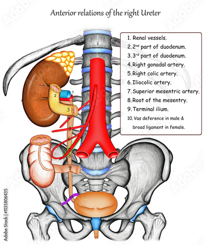 Anterior relations of the right Ureter