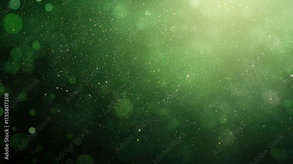 Green abstract background with sparkling particles.